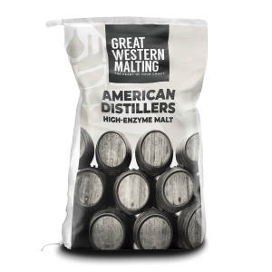 A bag of high enzyme malt by American Distillers and sold by Great Western Malting.