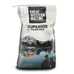 Superior Malt product bag shown in cream and black with a mountain scene on the front of the bag.