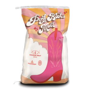 Pink Boots Malt bag, with the product name and an image of a pink cowboy boot on it.