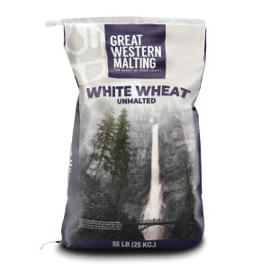 A bag of Unmalted White Wheat Specialty Grain by Great Western Malting.